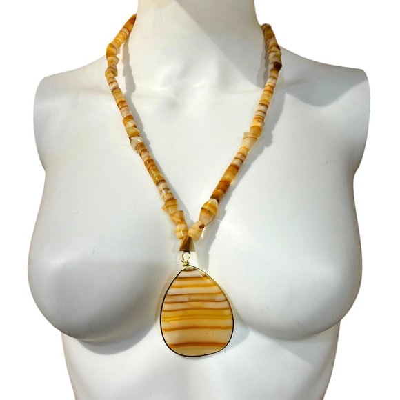Vintage Honey Quartz Pendant with Mexican Onyx Necklace - Picture 1 of 10